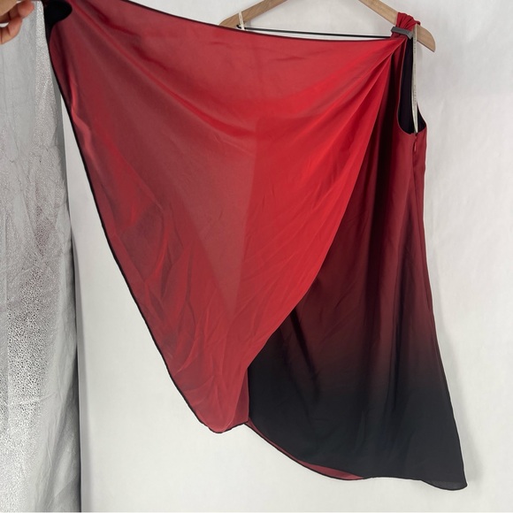 HALSTON HERITAGE Women's‎ Chiffon Red Black Ombre One-Shoulder Cocktail Dress S - Picture 7 of 16